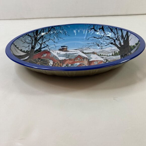 Set 2 Holiday-Themed Metal Serving Trays With Winter Scene & Poinsettia Design - Picture 4 of 14